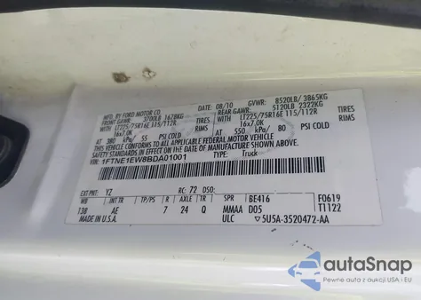 2011 Ford E-150 Commercial из США, поврежденный, VIN 1FTNE1EW8BDA01001